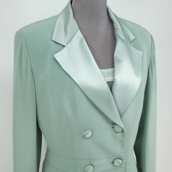 Oleg Cassini Black Tie Dress Suit Womens 8 Green Double Breasted Lined Formal - Picture 9 of 16